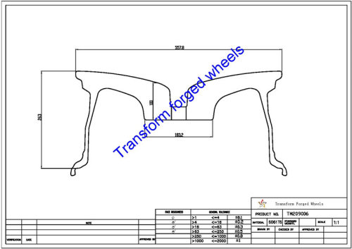 TM209006 20*9 Inch Forged Monoblock Wheels Blanks Drawing