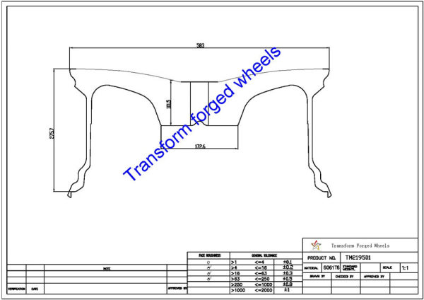 TM219501 21*9.5 Inch Forged Monoblock Wheels Blanks Drawing