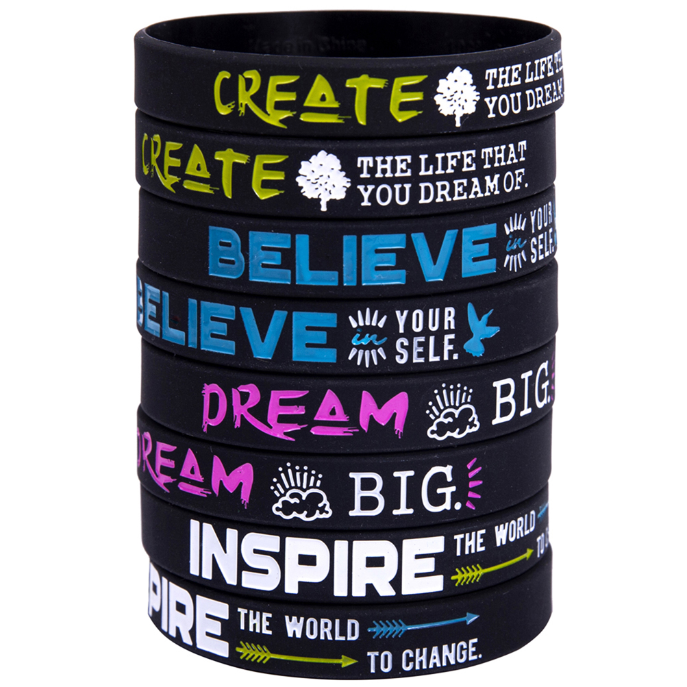 12-Pack Wholesale Pack of Silicone Rubber Bracelets for Bulk Gift Items Motivational Wristbands with Inspirational Quotes Courage Party Favors for Men Women Teens Strength Focus Dream 