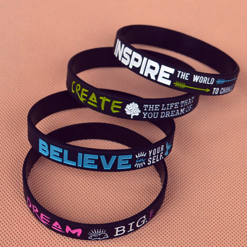 Motivational Quote Bracelets Silicone Rubber Wristbands Inspirational Gifts and Party Favors 12-Pack Dream Believe Hope Create 