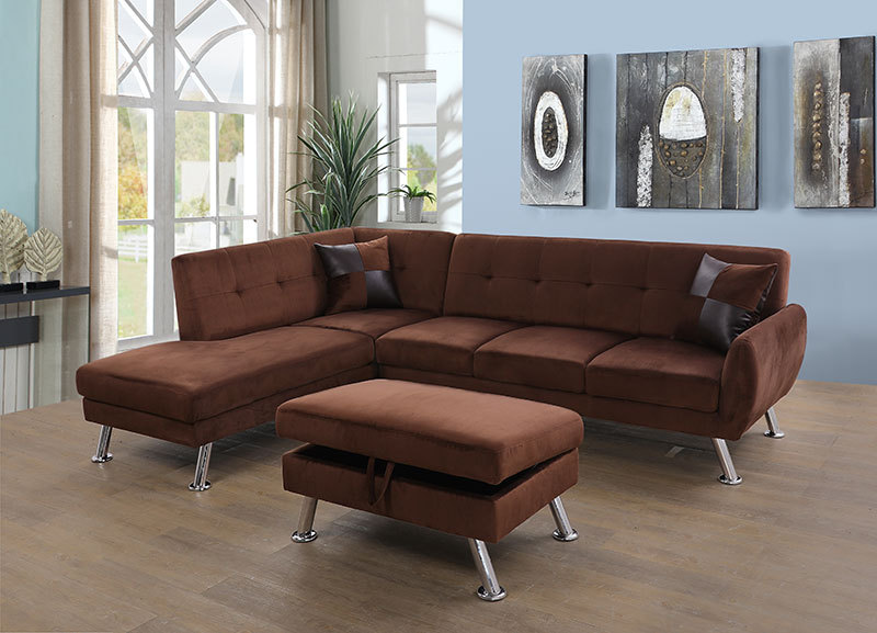 Chocolate Microfiber L Shaped Chaise Sofa M Aosofa Com