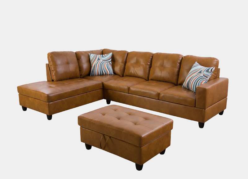 Brown Yellow Leather L Shaped Chaise Sofa M Aosofa Com