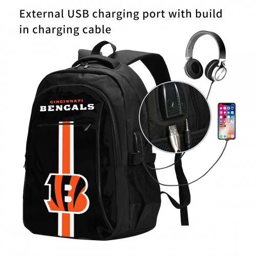 NFL Cincinnati Bengals Edition Travel Laptops Backpack with USB Charging Port, Water Resistant