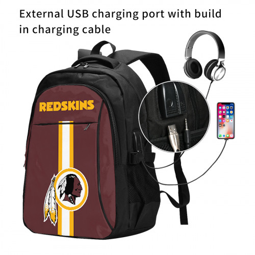 NFL Washington Edition Travel Laptops Backpack with USB Charging Port, Water Resistant