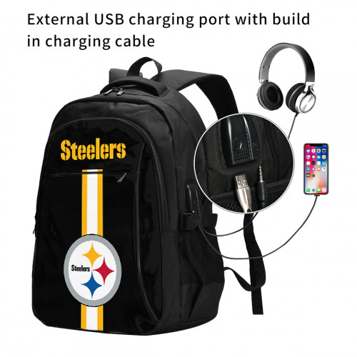 NFL Pittsburgh Steelers Edition Travel Laptops Backpack with USB Charging Port, Water Resistant