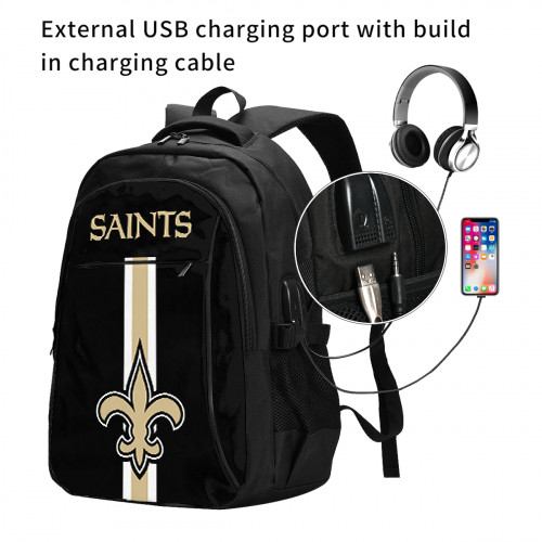 NFL New Orleans Saints Edition Travel Laptops Backpack with USB Charging Port, Water Resistant