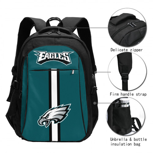 NFL Philadelphia Eagles Edition Travel Laptops Backpack with USB Charging Port, Water Resistant
