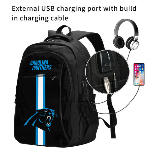 NFL Carolina Panthers Edition Travel Laptops Backpack with USB Charging Port, Water Resistant