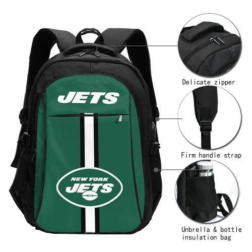NFL New York Jets Edition Travel Laptops Backpack with USB Charging Port, Water Resistant