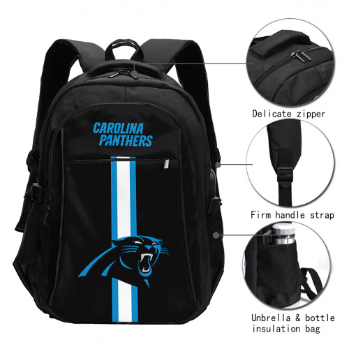 NFL Carolina Panthers Edition Travel Laptops Backpack with USB Charging Port, Water Resistant