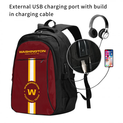 NFL Washington Edition Travel Laptops Backpack with USB Charging Port, Water Resistant