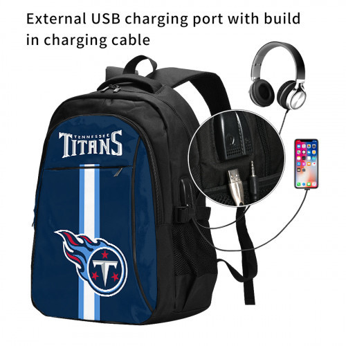 NFL Tennessee Titans Edition Travel Laptops Backpack with USB Charging Port, Water Resistant
