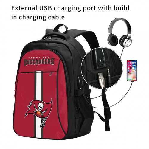 NFL Tampa Bay Buccaneers Edition Travel Laptops Backpack with USB Charging Port, Water Resistant