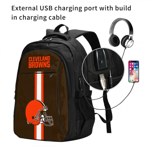 NFL Cleveland Browns Edition Travel Laptops Backpack with USB Charging Port, Water Resistant