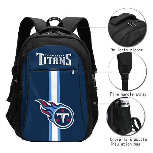 NFL Tennessee Titans Edition Travel Laptops Backpack with USB Charging Port, Water Resistant