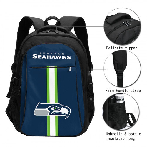 NFL Seattle Seahawks Edition Travel Laptops Backpack with USB Charging Port, Water Resistant