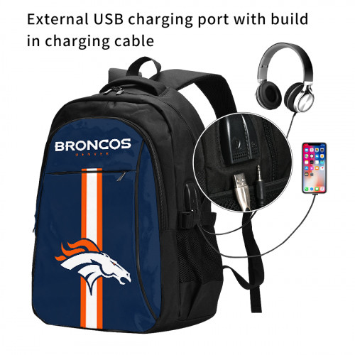 NFL Denver Broncos Edition Travel Laptops Backpack with USB Charging Port, Water Resistant