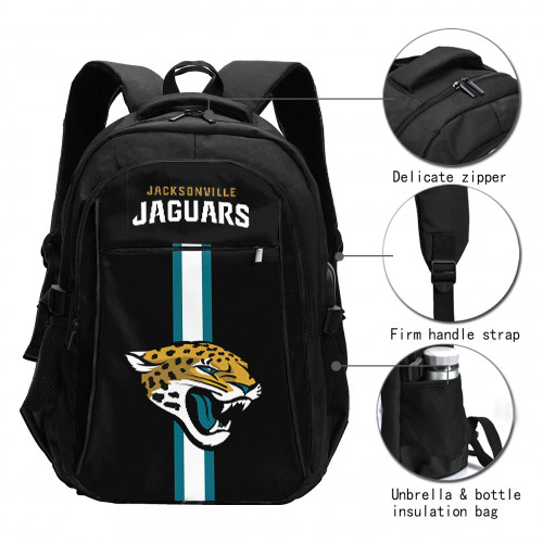 NFL Jacksonville Jaguars Edition Travel Laptops Backpack with USB Charging Port, Water Resistant