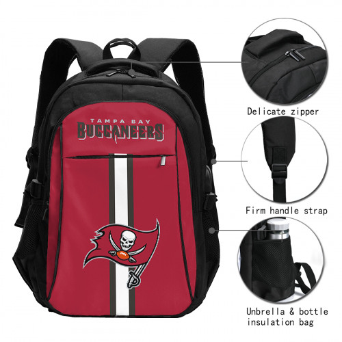 NFL Tampa Bay Buccaneers Edition Travel Laptops Backpack with USB Charging Port, Water Resistant