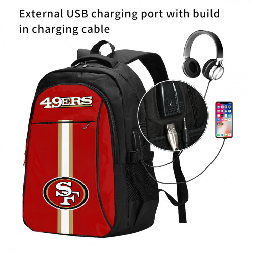 NFL San Francisco 49ers Edition Travel Laptops Backpack with USB Charging Port, Water Resistant