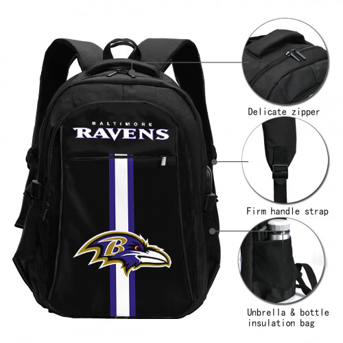 NFL Baltimore Ravens Edition Travel Laptops Backpack with USB Charging Port, Water Resistant