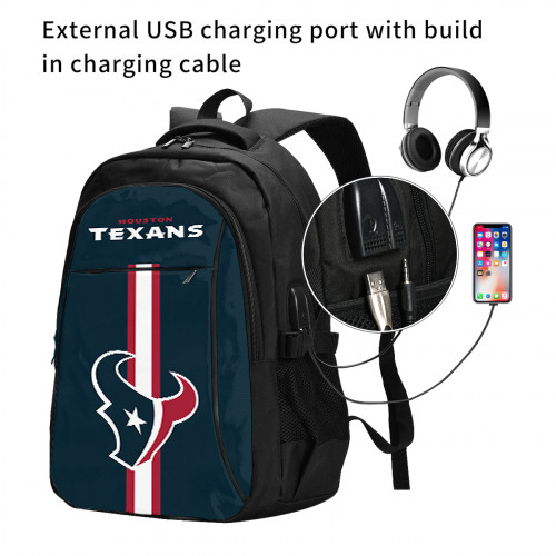 NFL Houston Texans Edition Travel Laptops Backpack with USB Charging Port, Water Resistant