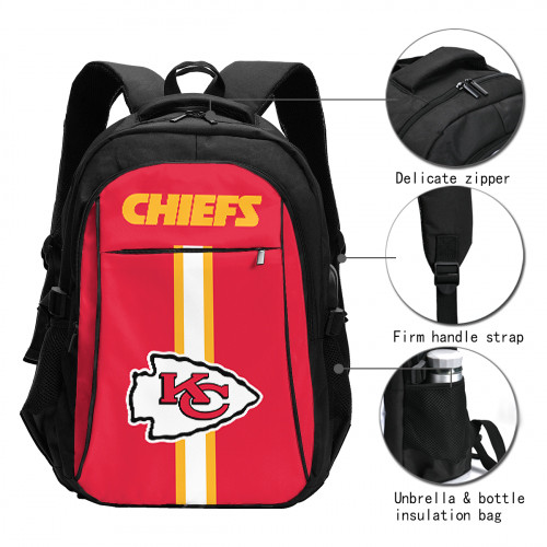 NFL Kansas City Chiefs Edition Travel Laptops Backpack with USB Charging Port, Water Resistant
