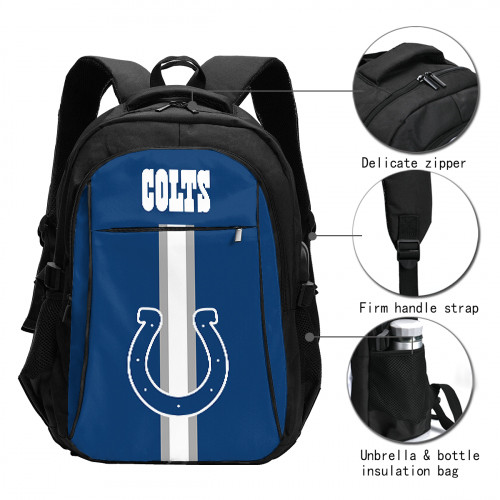 NFL Indianapolis Colts Edition Travel Laptops Backpack with USB Charging Port, Water Resistant