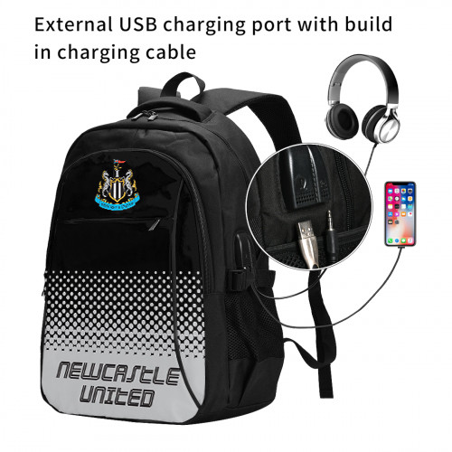 Premier League Newcastle United Edition Travel Laptops Backpack with USB Charging Port, Water Resistant