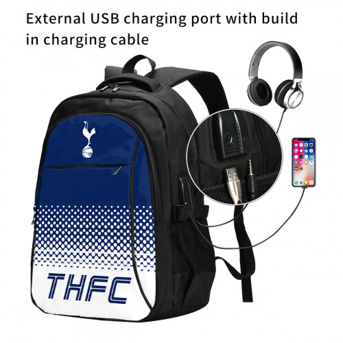 Premier League Tottenham Hotspur Edition Travel Laptops Backpack with USB Charging Port, Water Resistant