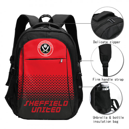 Premier League Sheffield United Edition Travel Laptops Backpack with USB Charging Port, Water Resistant