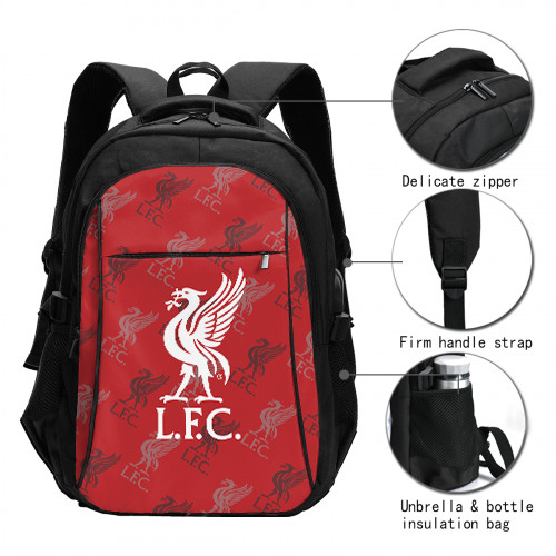 Premier League Liverpool Edition Travel Laptops Backpack with USB Charging Port, Water Resistant