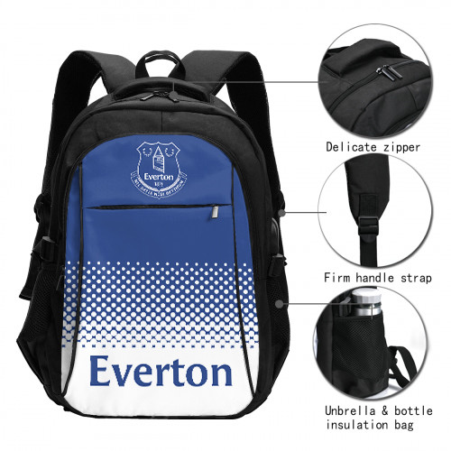 Premier League Everton Edition Travel Laptops Backpack with USB Charging Port, Water Resistant