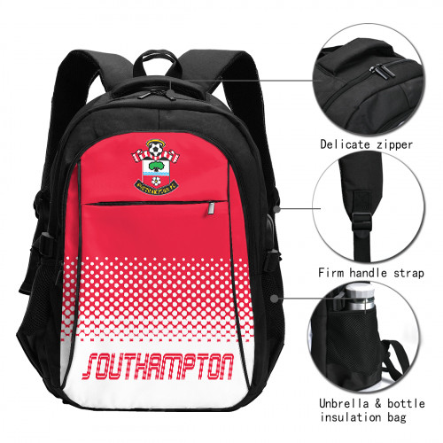 Premier League Southampton Edition Travel Laptops Backpack with USB Charging Port, Water Resistant