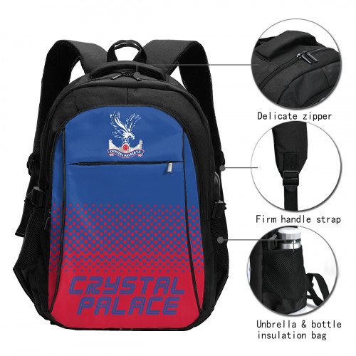 Premier League Crystal Palace Edition Travel Laptops Backpack with USB Charging Port, Water Resistant