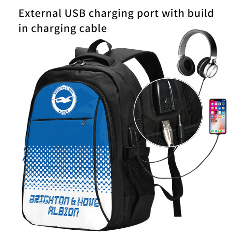 Premier League Brighton Edition Travel Laptops Backpack with USB Charging Port, Water Resistant