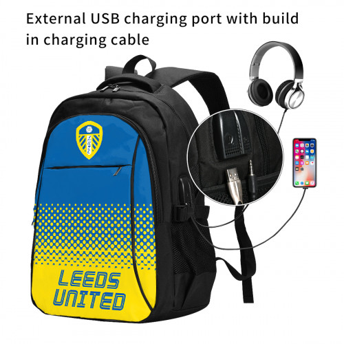 Premier League Leeds United Edition Travel Laptops Backpack with USB Charging Port, Water Resistant