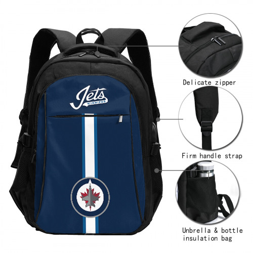 NHL Winnipeg Jets Edition Travel Laptops Backpack with USB Charging Port, Water Resistant