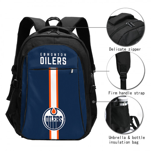 NHL Edmonton Oilers Edition Travel Laptops Backpack with USB Charging Port, Water Resistant