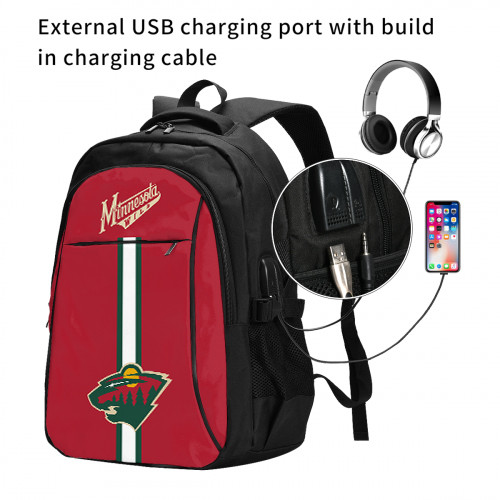 NHL Minnesota Wild Edition Travel Laptops Backpack with USB Charging Port, Water Resistant