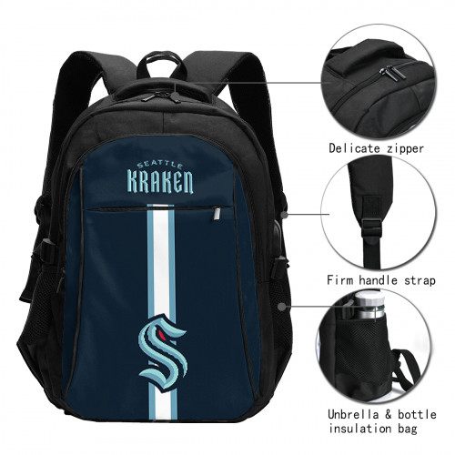 NHL Seattle Kraken Edition Travel Laptops Backpack with USB Charging Port, Water Resistant