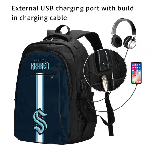NHL Seattle Kraken Edition Travel Laptops Backpack with USB Charging Port, Water Resistant