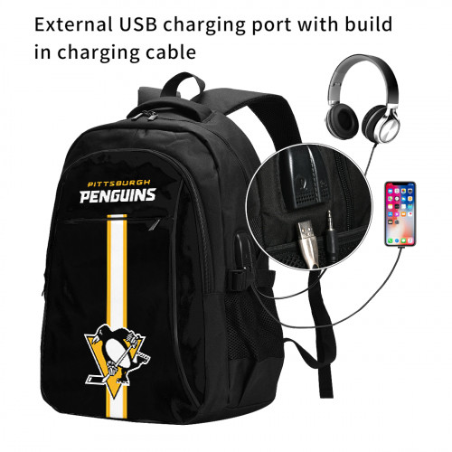 NHL Pittsburgh Penguins Edition Travel Laptops Backpack with USB Charging Port, Water Resistant