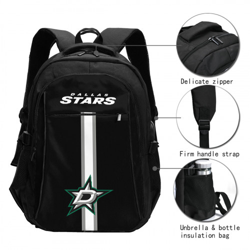 NHL Dallas Stars Edition Travel Laptops Backpack with USB Charging Port, Water Resistant