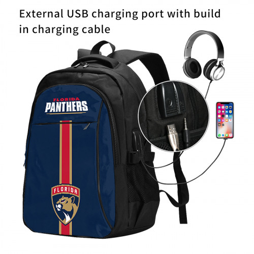 NHL Florida Panthers Edition Travel Laptops Backpack with USB Charging Port, Water Resistant