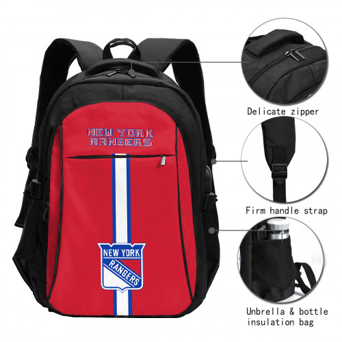NHL New York Rangers Edition Travel Laptops Backpack with USB Charging Port, Water Resistant
