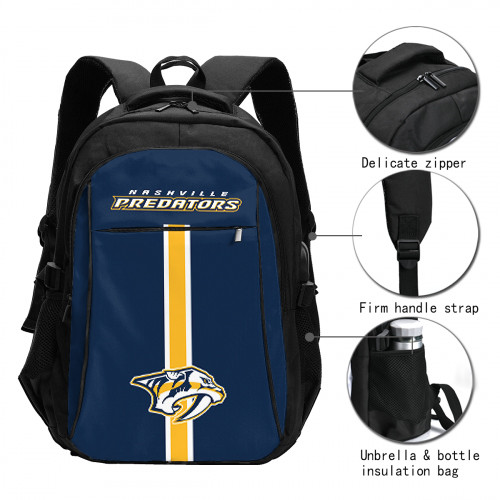 NHL Nashville Predators Edition Travel Laptops Backpack with USB Charging Port, Water Resistant
