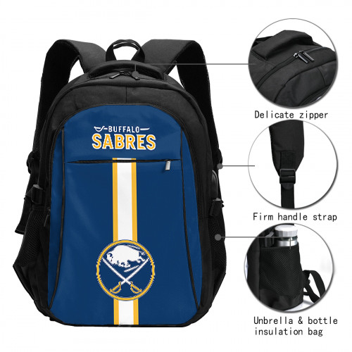 NHL Buffalo Sabres Edition Travel Laptops Backpack with USB Charging Port, Water Resistant