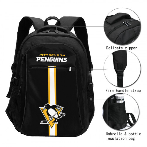 NHL Pittsburgh Penguins Edition Travel Laptops Backpack with USB Charging Port, Water Resistant