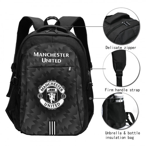 Premier League Manchester United Edition Travel Laptops Backpack with USB Charging Port, Water Resistant